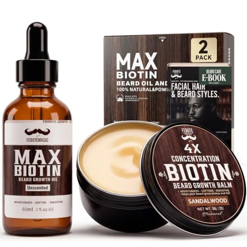 Biotin Beard Kit for Men – Sandalwood Balm & Unscented Oil Set