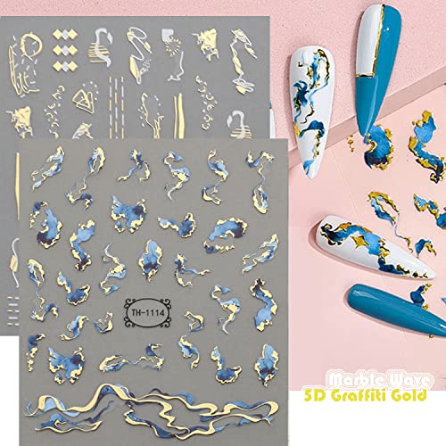 Zoance 12 Sheets Gold Stripe Line Nail Stickers for DIY Nail Art