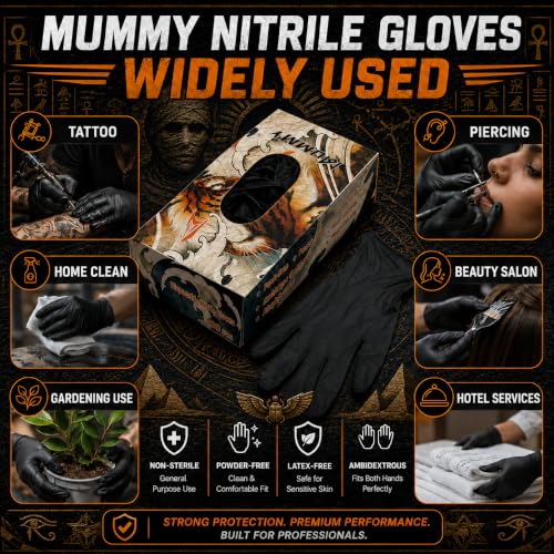 Mummy Black Nitrile Gloves, 4 Mil, Latex-Free, 100 Count