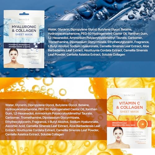 Skin 2.0 Vitamin C & Hyaluronic Acid Face Mask Set – 10 Count