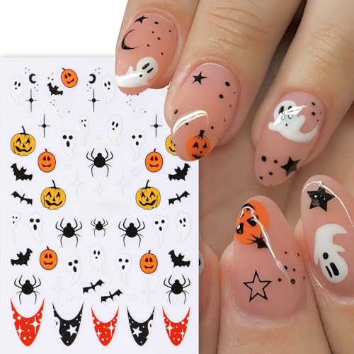 Quezadyl 8Pcs Halloween Ghost & Bat Nail Stickers - 3D Spooky Nail Decals for Women