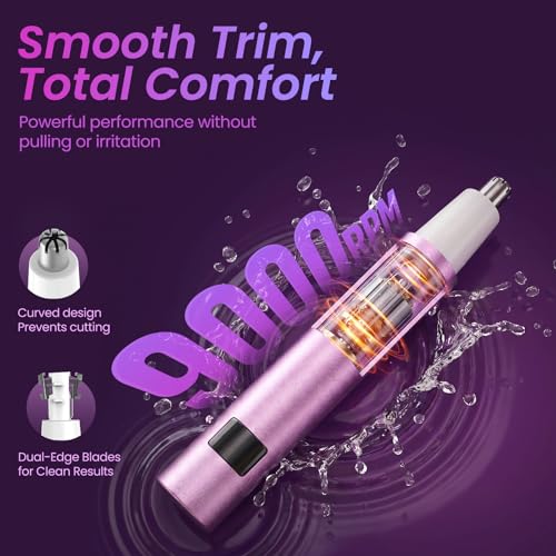 Nose & Ear Hair Trimmer for Women and Men, 2026 Painless USB Rechargeable Facial & Eyebrow Trimmer Clipper with LED Display for Easy Cleansing, Portable Grooming Kit,Gift Box Included (Purple)