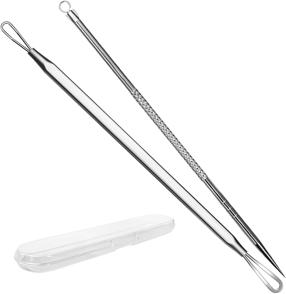 Stainless Steel Blackhead Remover Kit - Surgical Grade Pimple Extractor Tool | 2-Piece Set for Face & T-Zone