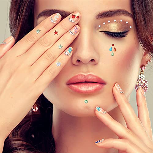 Self-Adhesive Face Gems and Rhinestones Kit for Makeup & Body Art - Multicolored