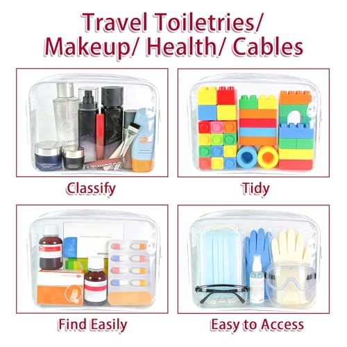 6 Pcs Large Clear Makeup Bags, TSA Approved Toiletry Bags for Travel,