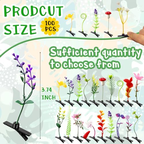 100 Mixed Plant Hair Clips - Cute Bean Sprout Hairpins for Kids & Adults