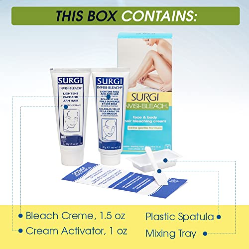 Surgiwax Invisi Bleach Face & Body Hair Bleaching Cream ? Lightener for Facial Hairs, Arms & Legs, Extra Gentle Formula for Sensitive Skin, 1.5 oz