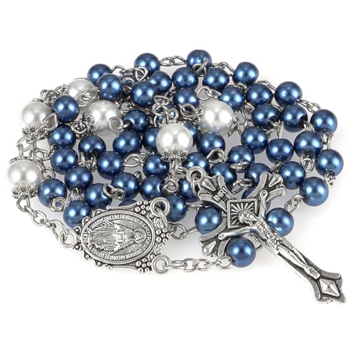 My First Rosary Baptism Gift Set with Wooden Keepsake Box - Blue