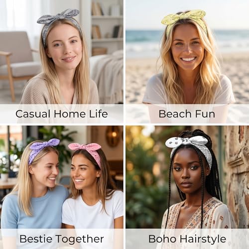 13-Piece Bandana Bow Headbands Set - Soft Elastic Rabbit Ear Hair Wraps