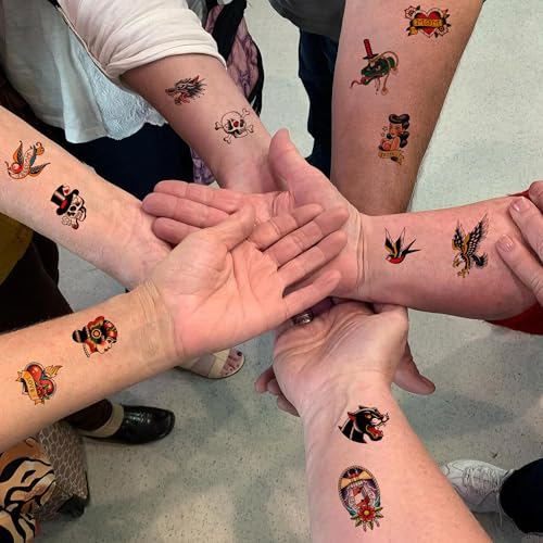 76Pcs American Traditional Temporary Tattoos for Adults - Retro & Realistic