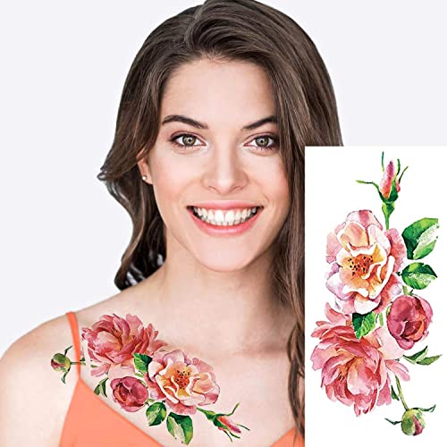PHOGARY 24-Piece Large Flower Temporary Tattoos - Waterproof Stickers
