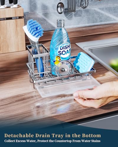 Stainless Steel Kitchen Sink Caddy with Drip Tray - Sponge Holder Organizer
