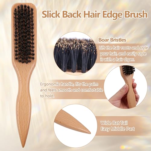 OWIIZI Brown Wooden Boar Bristle Hair Brush for Sleek & Smooth Hairstyles