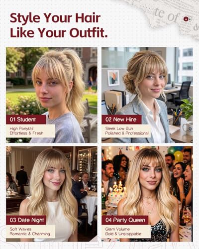 Honey Cream Blonde 22'' PuffPro Layered Wig with Bangs, Realistic Scalp - ShineDiary Mob Wife Aesthetic