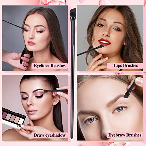 Angled Eyeliner & Eyebrow Brush Set - 12pcs Assorted Flat Tapered Brushes