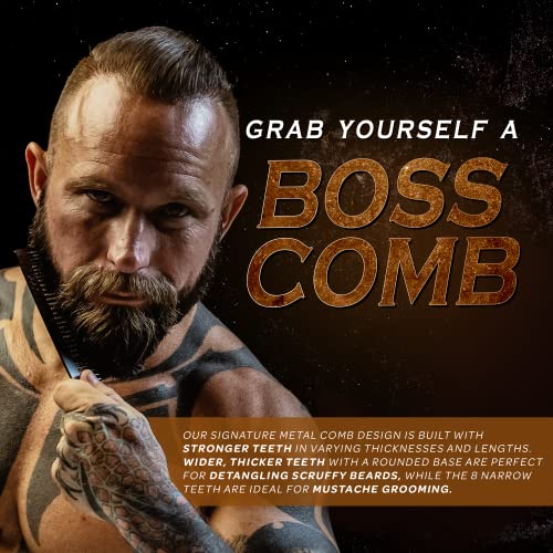 Bossman Metal Comb with Leather Case - Dual-Teeth Design for Beard & Mustache Care