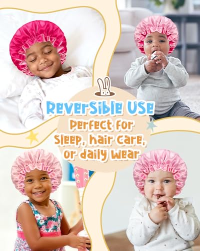 Kids Satin Bonnet Set 2 pcs for Girls 3-12 Years Rosegold & Hotpink - Double Layer Silk Baby Sleep Caps