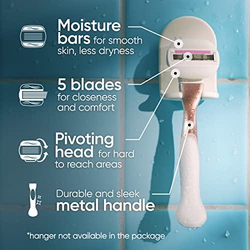 Gillette Venus Razor for Women, ComfortGlide plus Olay Sugarberry, Rose Gold Metal Handle + 4 Blade Refills, 5-Blade Razor Cartridges, Moisture Bars