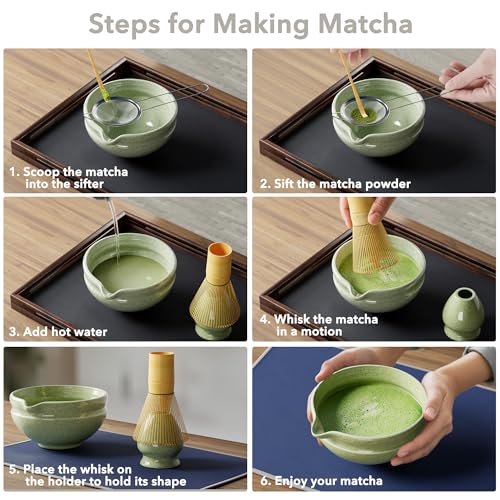Complete Matcha Whisk Set with Ceramic Bowl & Bamboo Tools - 7 Pcs