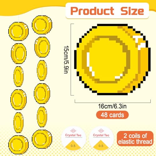 48 Pcs Brother Theme Video Game Hanging Decorations - Gold Coin Ornaments