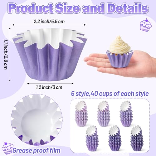 240 Count Purple Mini Cupcake Liners - Grease-Resistant Baking Cups