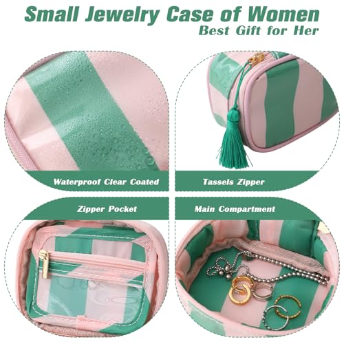 Travel Jewelry Case - Compact Pink & Green Organizer with Tassels