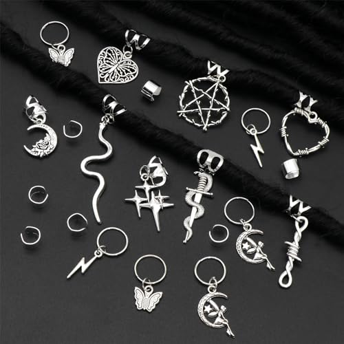 NAISKA 21PCS Silver Loc Jewelry - Butterfly Hair Clips, Dreadlock