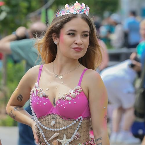 Pink Mermaid Crown Tiara for Women - Mermaid Princess Costume Accessory
