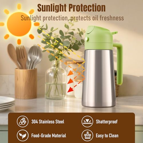 PARACITY 16oz Stainless Steel Oil Sprayer & Dispenser - 2-in-1 with Anti-Drip Nozzle