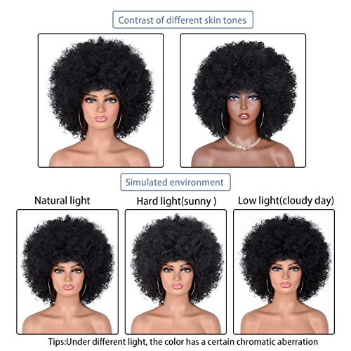 ANNISOUL Black Short Curly Afro Wig with Bangs for Women - 70s Style