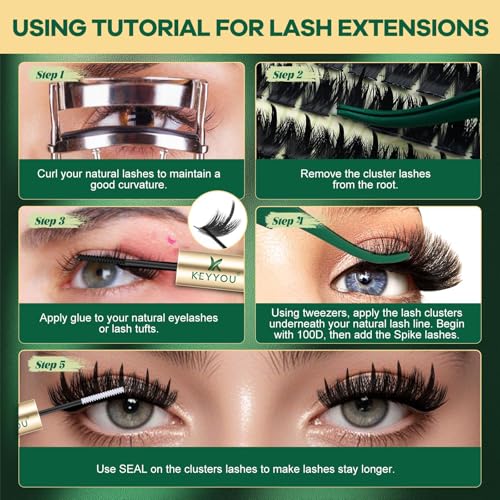 KEYYOU 200D Spiky Lash Clusters for Volume & Drama - Wispy Manga Style, Reusable, Root-Lock Technology (Variation: Spiky Only)