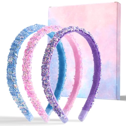 WSYUB Sequin Headband Set for Girls | 3-Piece Glitter Hair Bands