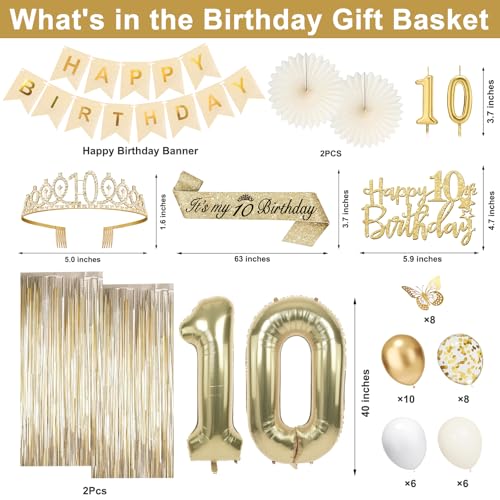 Champagne Gold 10th Birthday Decorations for Girls - 50pcs Set