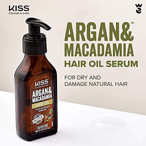 Kiss Argan & Macadamia Hair Oil Serum 3.38 fl oz - Nourishing Repair & Volumizing
