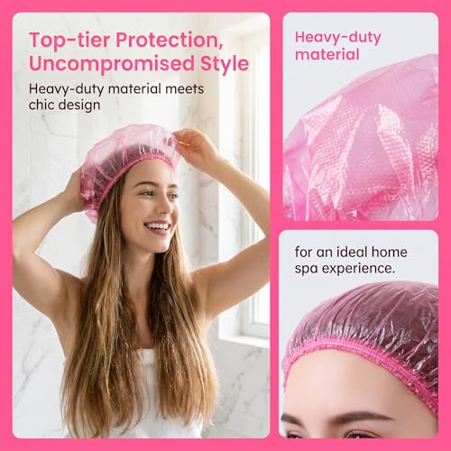 Pink Disposable Shower Caps - 200 Pack Heavy Duty Waterproof for Long Hair