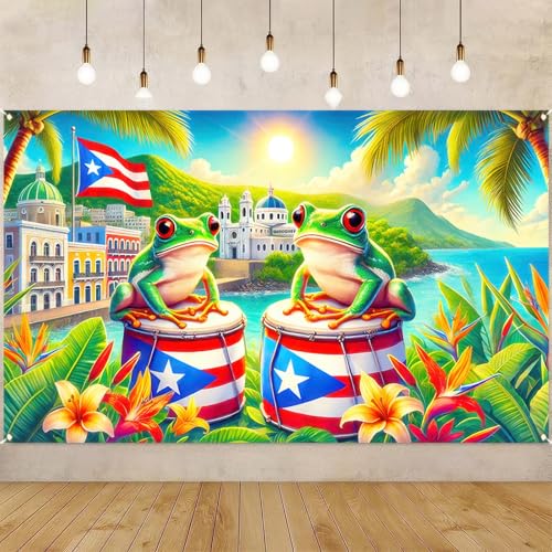 Puerto Rico Coqui Frog Flag Banner 71x43 in | Tropical Island Decor