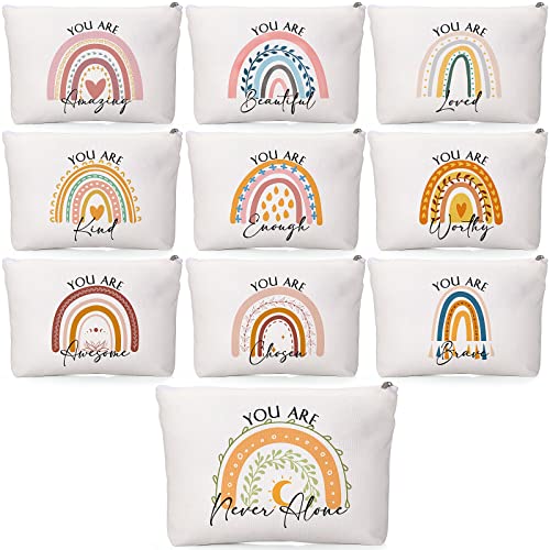 Coume 10 Pcs Aesthetic Rainbow Makeup Bags with Quotes - Travel Organizer