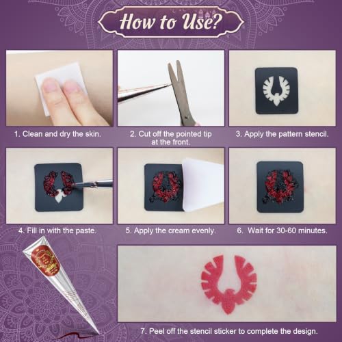 InkForge Temporary Tattoo Kit - 243 Stencils & 7 Color Cones