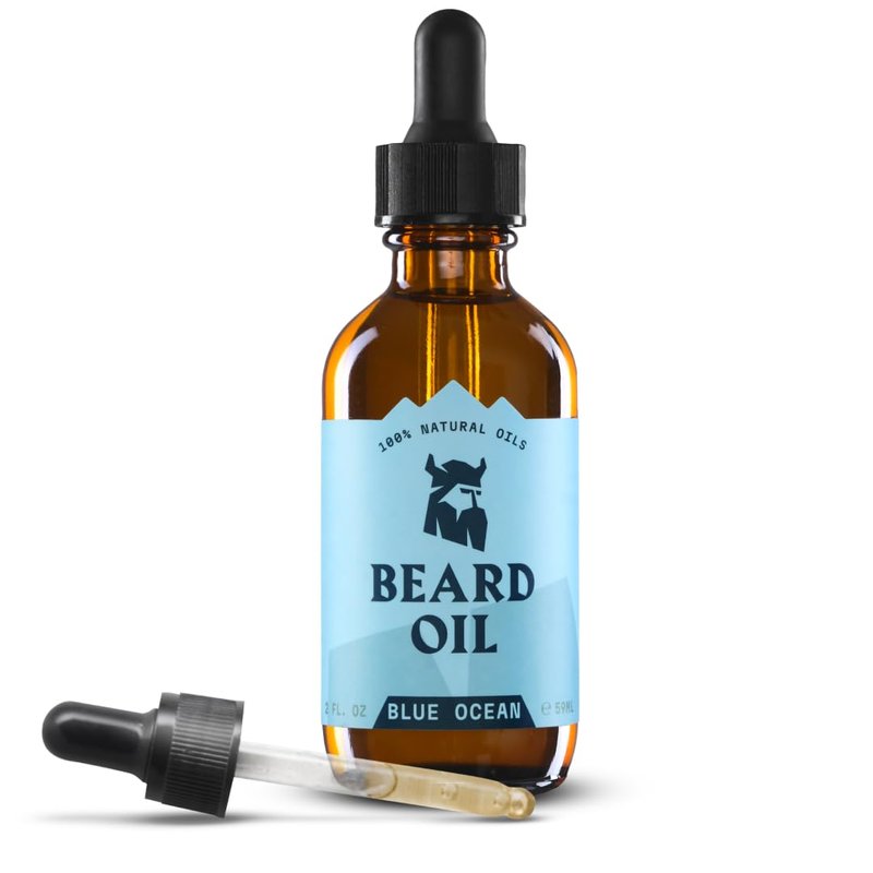 Striking Viking Beard Oil for Men (2 Fl Oz (Pack of 1), Blue Ocean) Naturally Derived Conditioner with Almond, Tea Tree, Argan & Jojoba Oil for Beard Growth, Softening & Moisturizing