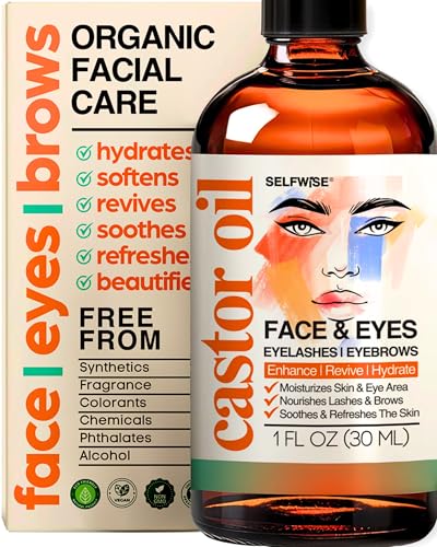 SELFWISE Organic Castor Oil for Face, Eyelash & Eyebrow Growth, Bergamot 1oz