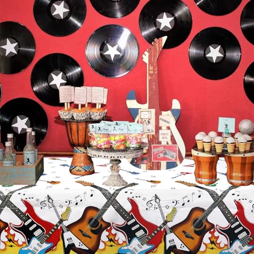 Guitar Music Theme Tablecloths - 4 Pack for Birthday Parties