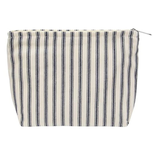PAZIMIIK Makeup Bag Large Cotton Zipper Pouch for Purse Travel Canvas Make Up Organizer for Women Cosmetic,Vintage Stripe Navy Blue