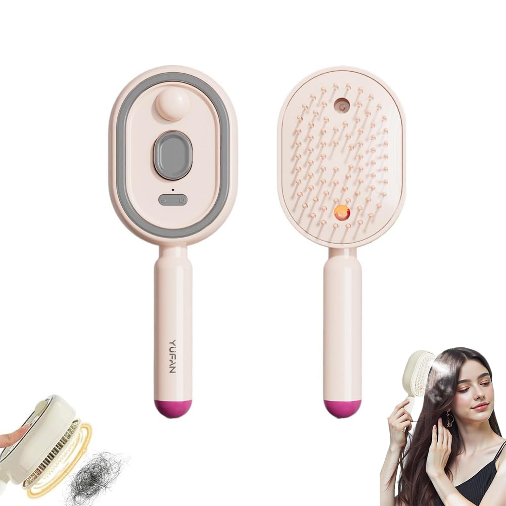 Electric Steam Brush for Hair,Electric Spray Air Cushion Massage Comb,Rechargeable Misting Hairs Brush With Water Spray Hair Comb for Reduce Frizz,Nourishes Hairs,Detangling Anti-Static (Pink)