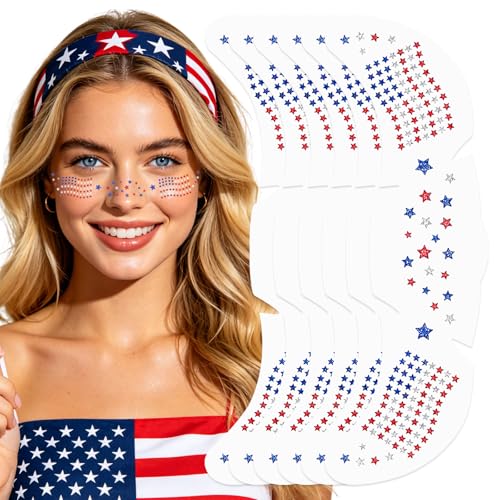 Mysense Glitter Freckles Face Tattoo - American Flag Design for 4th of July