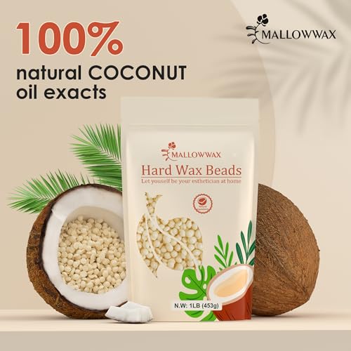 Mallowwax Hard Wax Beads, 1lb Coconut Cream Wax for Painless Hair Removal