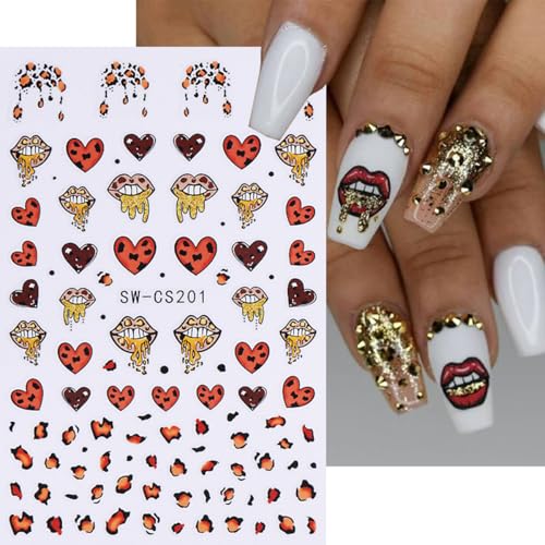 FBABFBUO Valentine’s Day Leopard Print Lip Heart 3D Nail Stickers - Valentine Style 1