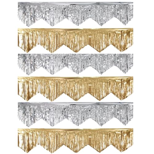 Gold & Silver Wave Fringe Curtain Banner - 6 Pack (9.7x78.7 In)
