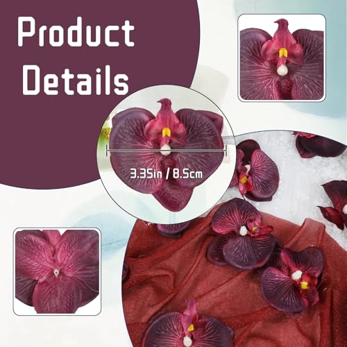 15 PCS Burgundy Artificial Orchid Flower Heads - Realistic Silk Faux Flowers for Home Decor and Weddings