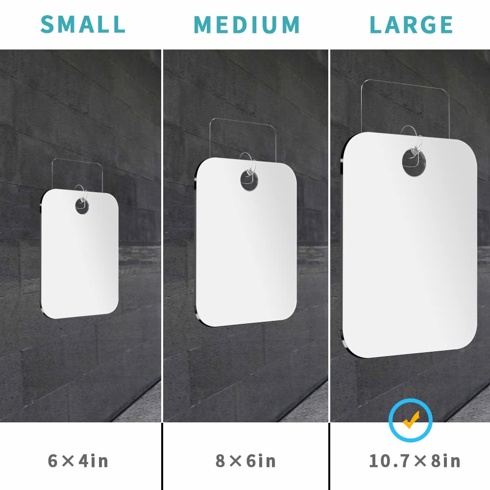 Shatterproof Shower Mirror Fogless for Shaving(2 Pack,Larger 10.7x8 inch) 43% Than Original,Unbreakable Deluxe Plexiglass Makeup Mirror,Largest Bathroom Wall Hanging,Portable Handheld Camping,Silver