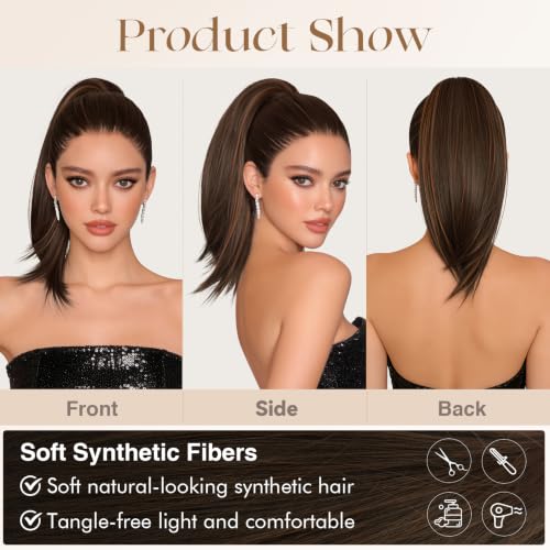SOFEIYAN 20-Inch Straight Drawstring Ponytail Extension - Brown Mixed Blonde